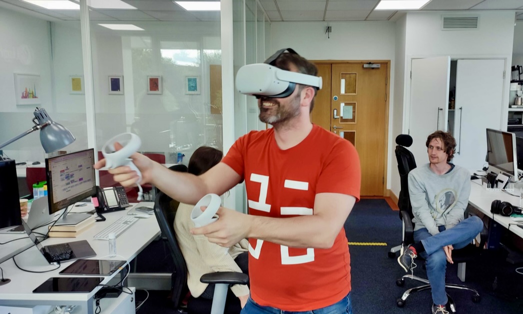 Team member Victor playing the Oculus